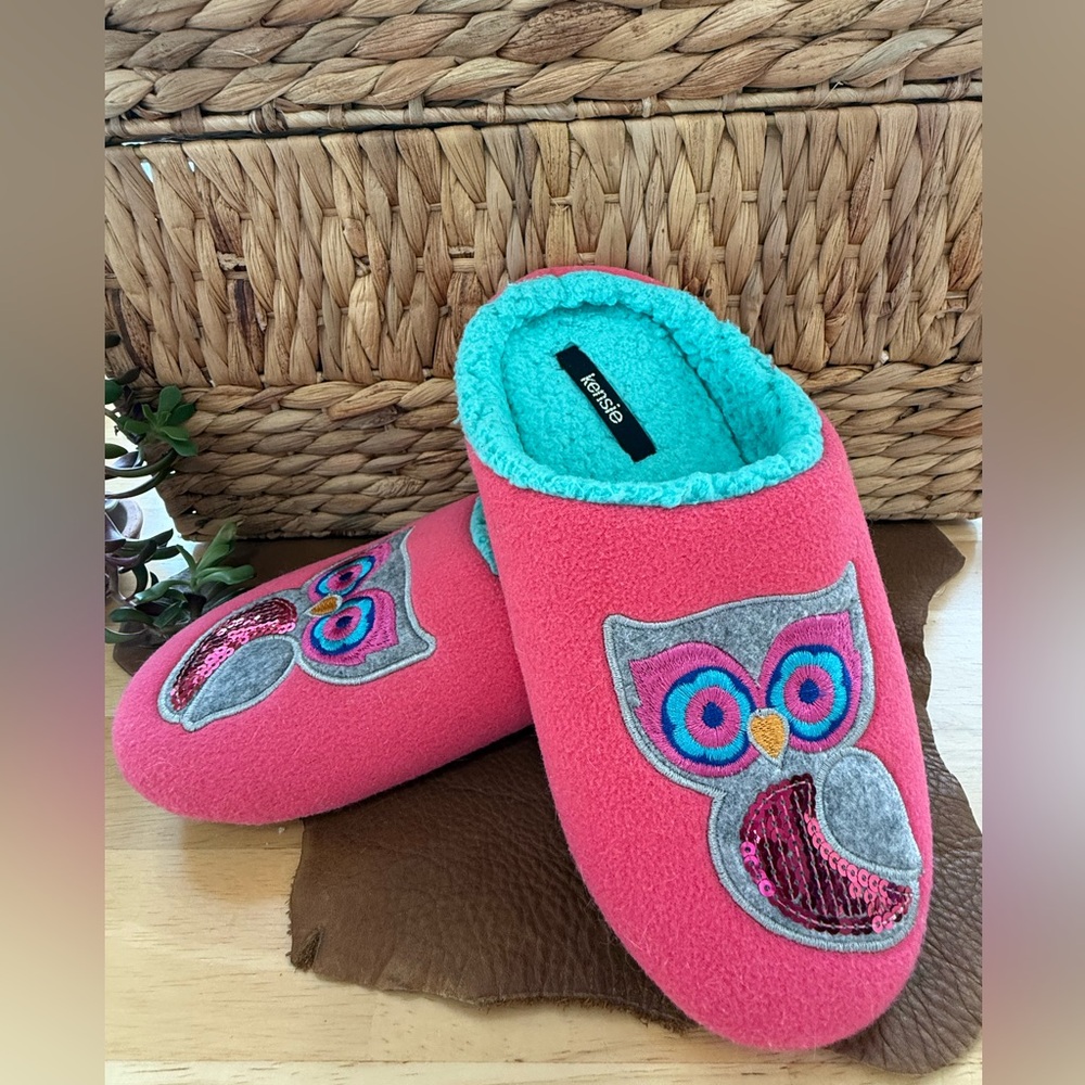 Kensie Pink Owl Slippers Ladies’ Size M